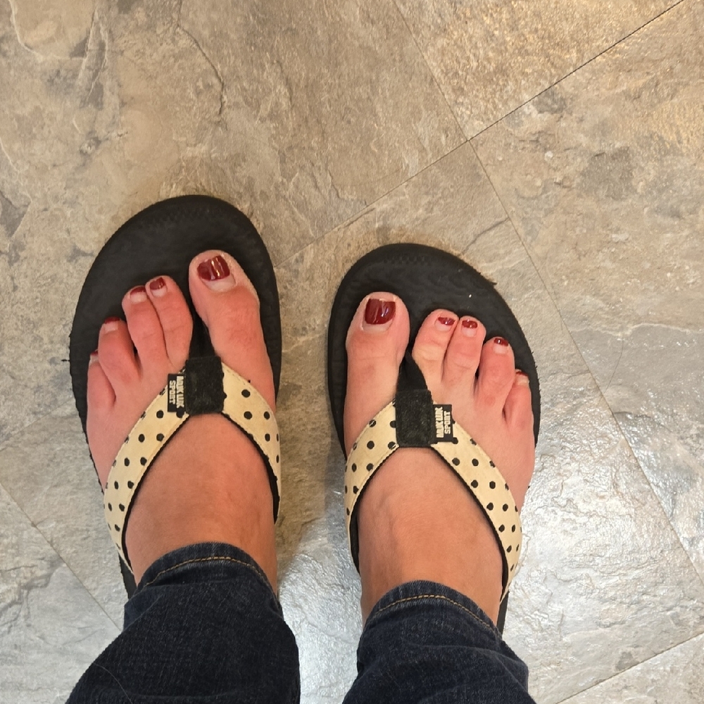 Muk Luks Black and Cream Polka Dot Sandals